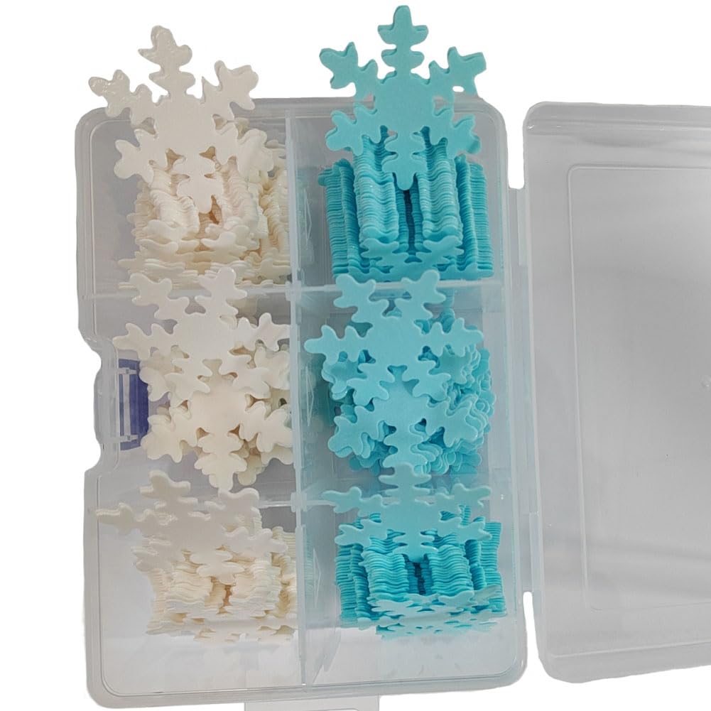 Homankit 50Pcs Edible Cupcake Toppers Snowflakes for Cake Decorating Christmas Winter Frozen Birthday Party Decoration Blue and 