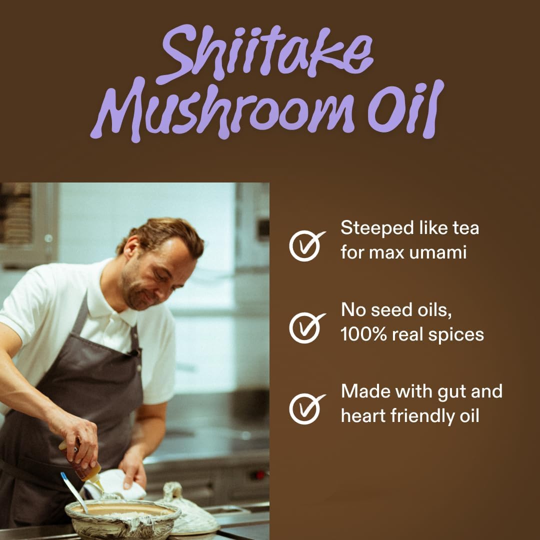 Algae Cooking Club Shiitake Mushroom Oil - Savory Umami Depth with Red Miso  Black Garlic & Urfa Chili - Infused with High-Oleic Algae Oils - Seed-Free Oil