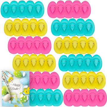 Marshmallow Chicks Candy | Colorful Fluffy Soft Sweet Gluten-Free - Yellow Pink & Blue | For Easter Egg Hunt Diy Basket Filler &