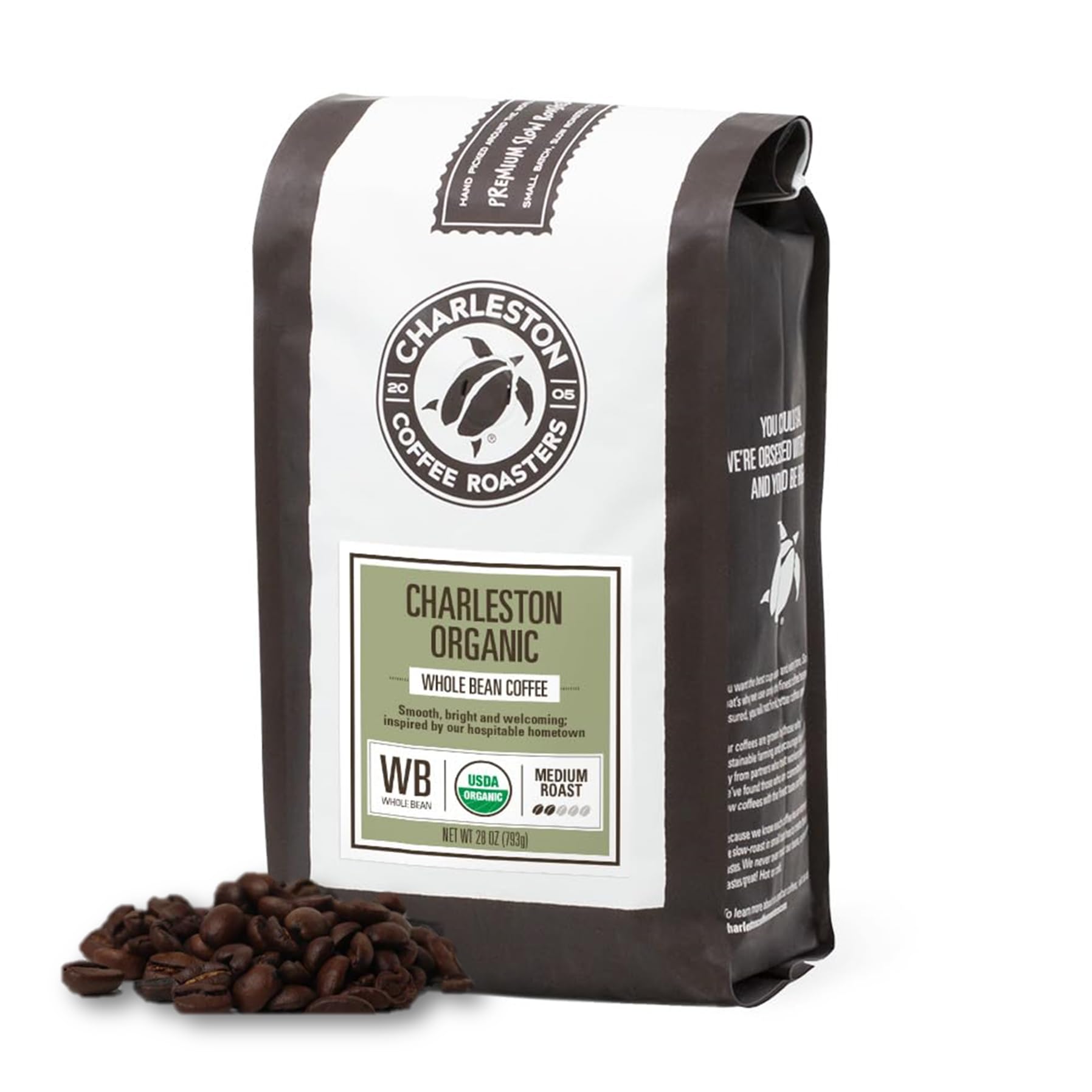 Charleston Coffee Roasters | Specialty Organic Whole Bean Coffee | Hand Picked, Premium Slow Roast | (Charleston Organic, Medium Roast) 28Oz
