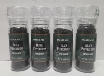 Trader Joe Black Peppercorns with Built-in Grinder 1.8oz 51g (Four Bottles)