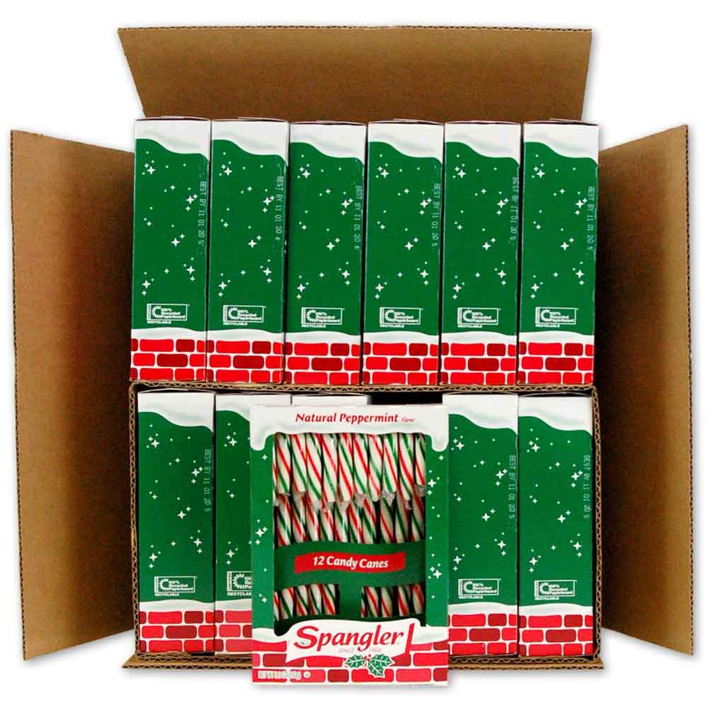 Spangler Classic Red, Green, And White Peppermint Candy Canes - Natural Peppermint Flavor, Gluten Free, Ou Kosher - 144 Individually Wrapped Candy Canes (12-12 Count Boxes)