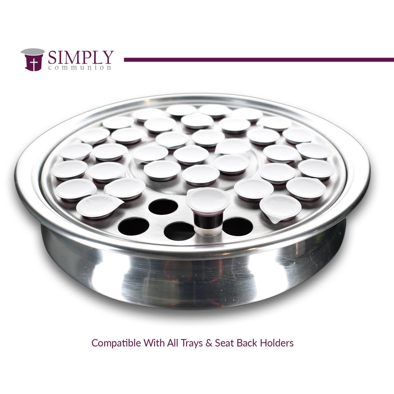 Simply Communion Pre-Filled Communion Cups - Tray & Seatback Pew Compatible Cups And Wafer - Concord Juice And Bread - Box Of 10