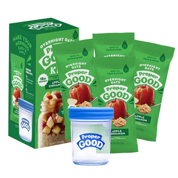Proper Good Apple Cinnamon Overnight Oats kit - Delicious Healthy Breakfast with 15g Protein per Serving - Easy Meals, Natural I