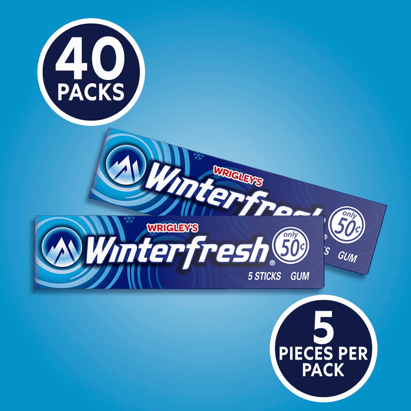 Winterfresh Wrigleys Chewing Gum Bulk Pack, 5 Sticks Per Pack (Pack of 40)