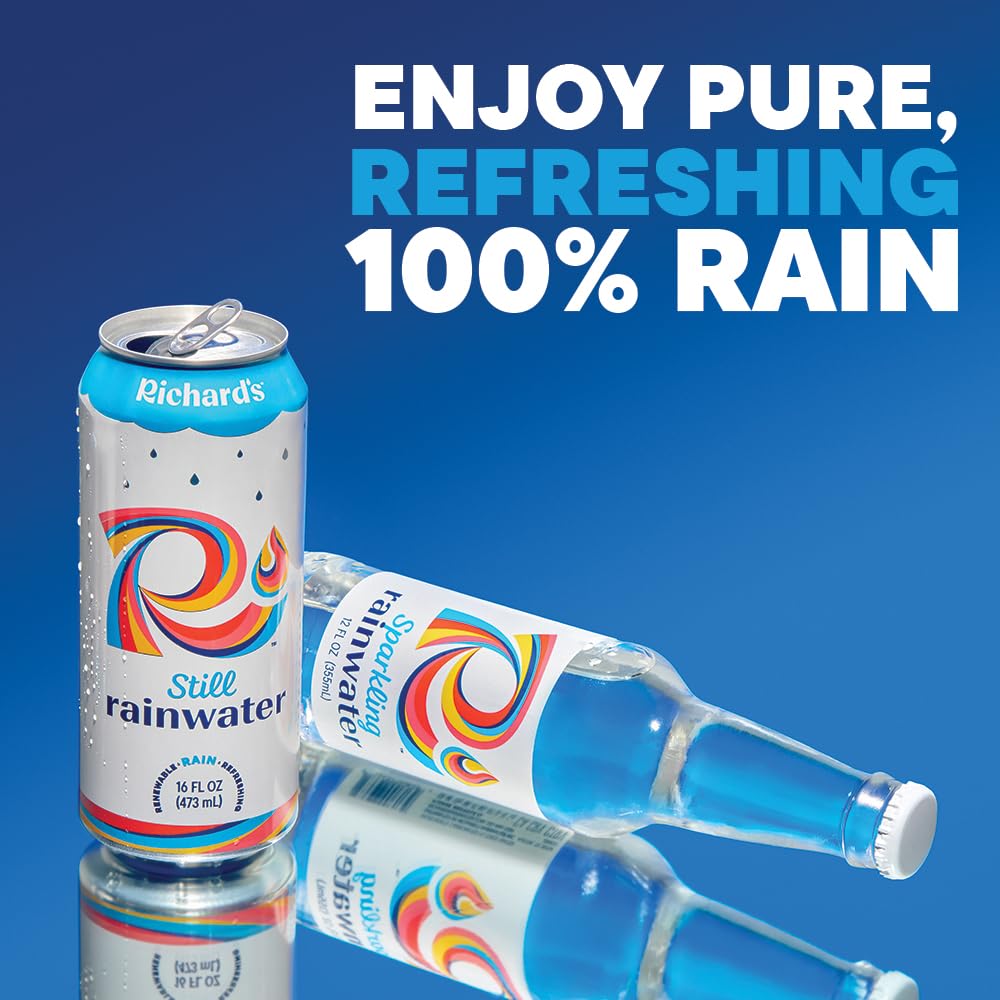 Richards Rainwater Sparkling Water (12 fl oz Glass Bottles, 12-Pack), Long Lasting Bubbles, Renewable Refreshing Carbonated Rai