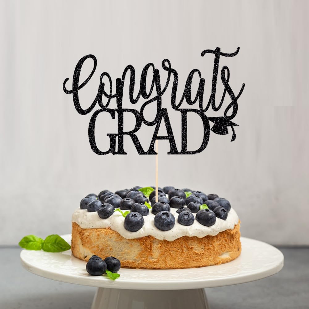 LVEUD Congrats Grad Cake Topper, Black Cardboard Graduation Decoration for 2025 Party