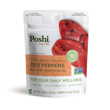 Poshi Flame Roasted Red Peppers | In Extra Virgin Olive Oil | All Natural, Keto, Vegan, Paleo, Non Gmo, Low Carb + Calorie, Glut