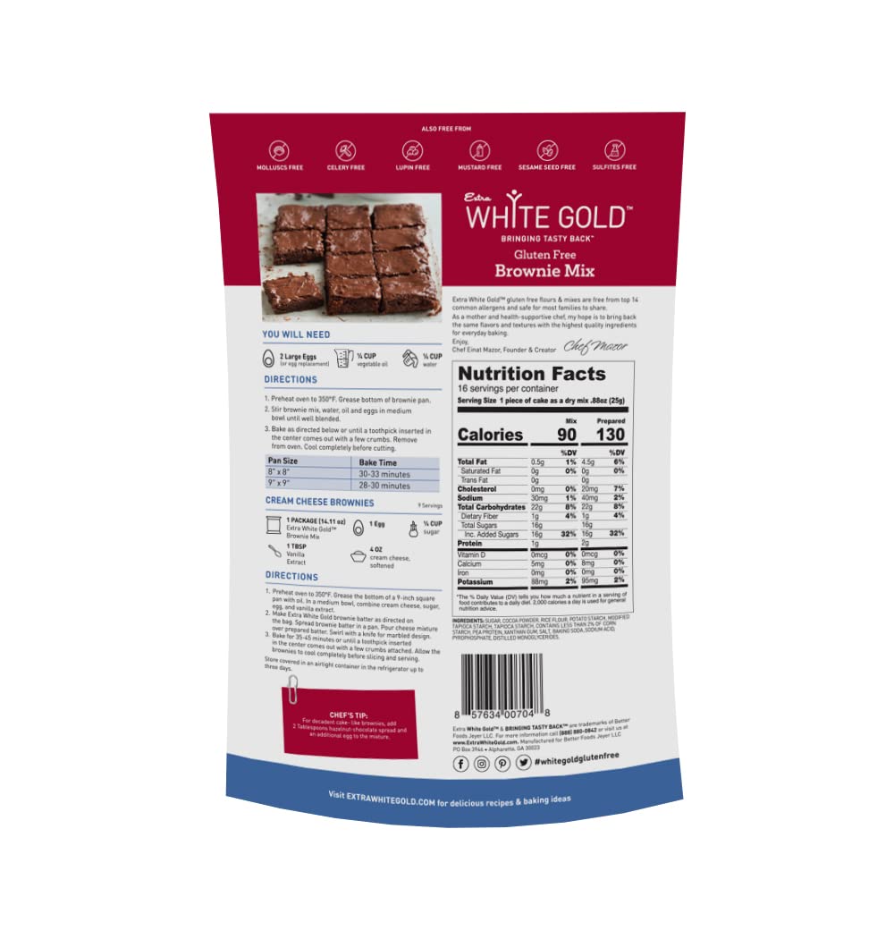 Extra White Gold Brownie Mix - For Baking Cakes Cupcakes Desserts - [Gluten Free] [Nut Free] [Free Of The Top 14 Major Allergens