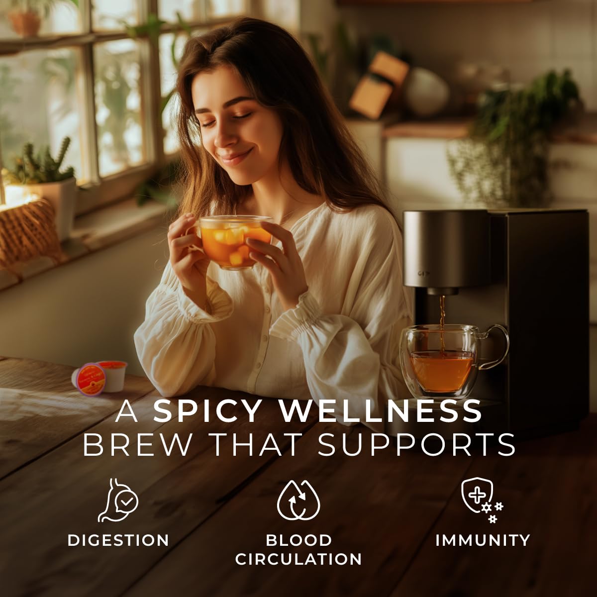Gya Tea Co Turmeric Ginger Herbal Tea Pods - Decaf Wellness Tea for Body Comfort - 16 Count