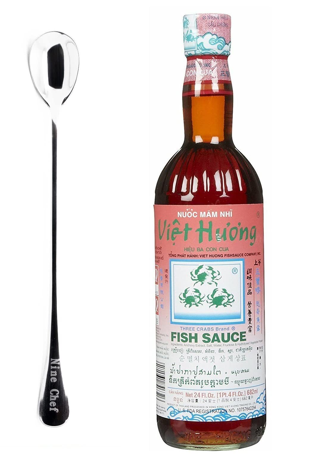 Three Crabs Viet Huong Fish Sauce 24 Fl Oz With Ninechef Long Handel Coffee Spoon (1 Bottle) 3 Crabs Fish Sauce Viet Huong Fish