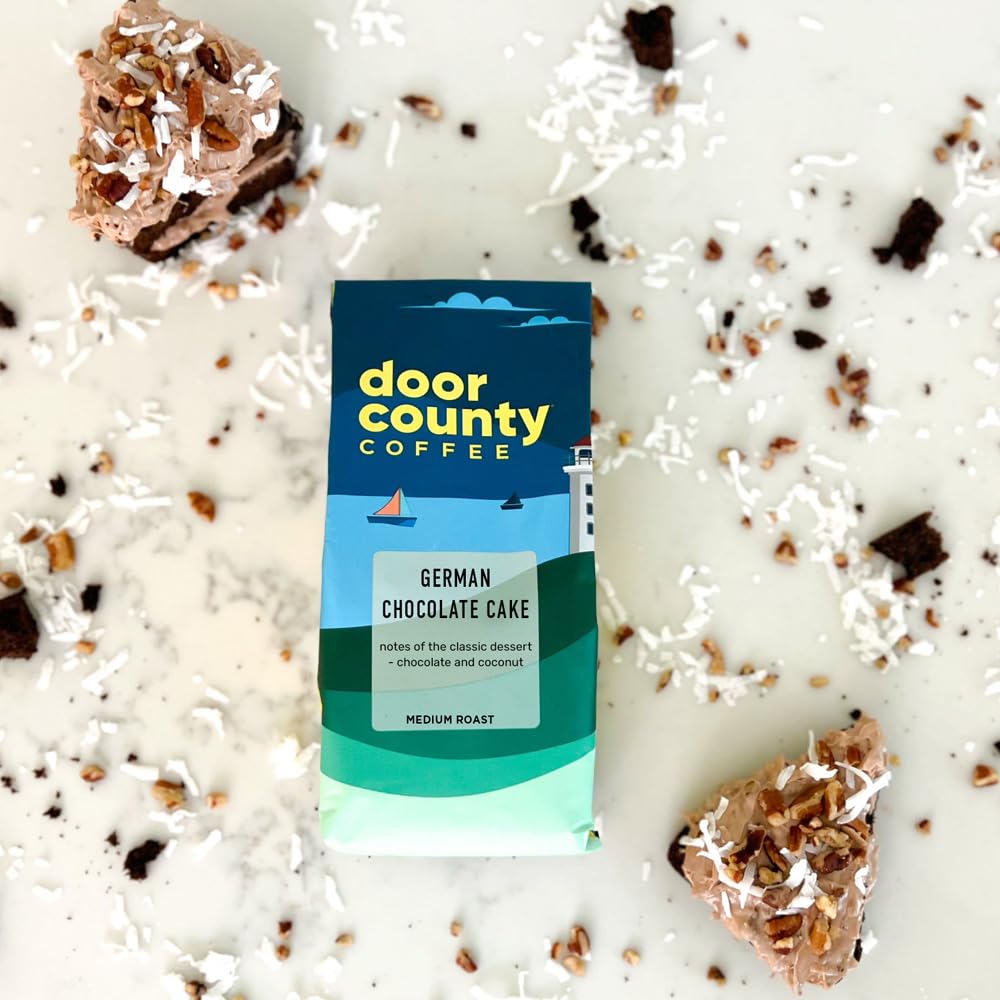 Door County Coffee German Chocolate Cake Flavored Coffee | 10Oz Bag | Ground Coffee Medium Roast | 100% Arabica Coffee | German