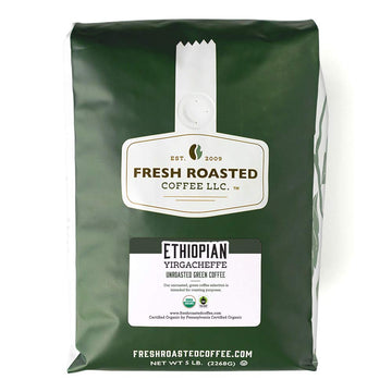 Fresh Roasted Coffee, Unroasted Organic Ethiopian Yirgacheffe, Fair Trade Kosher, Mold & Mycotoxin Tested, 5 Pound
