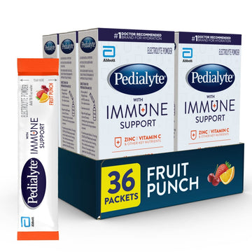 Pedialyte With Immune Support, 36 Count, Electrolytes With Vitamin C And Zinc, Advanced Hydration With Preactiv Prebiotics, Frui