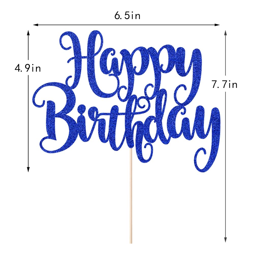 Fmiyuneea Happy Birthday Cake Topper- Glitter Happy Birthday Cake Decor, Handmade Anniversary/Birthday Party Supplies (Deep Blue