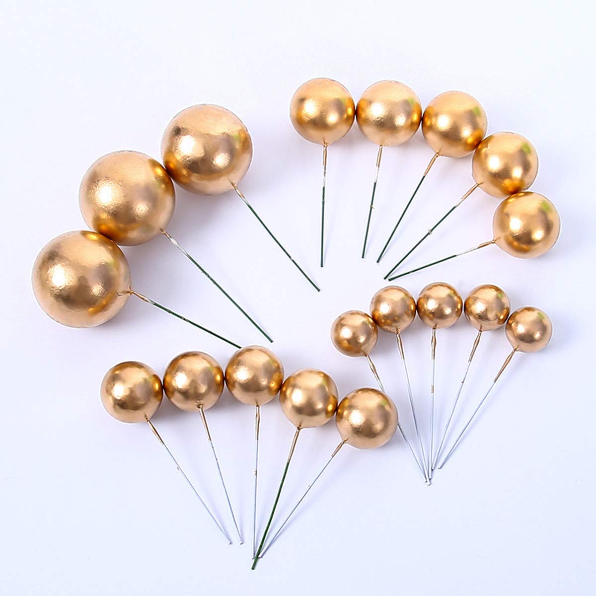 DISIWENE Mini Balloon Cake Toppers 25 PCS Gold Foam Decorations for Birthday, Wedding, Anniversary, Valentines Party