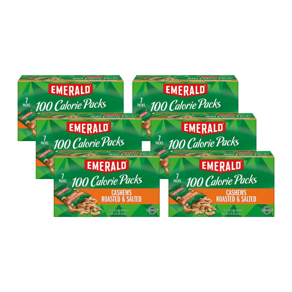 Emerald Cashews Roasted & Salted, 100 Calorie Packs, 7 Ct, 4.34 Oz (Pack of 6)
