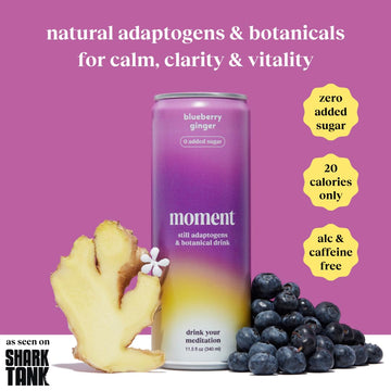 Drink Your Meditation Moment Adaptogen Drink - Blueberry Ginger, Non-Carbonated, 11.5 Fl Oz, 12-Pack, 0 Added Sugar, 0 Caffeine