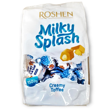 Roshen Milky Splash, Caramel Creamy Toffee With Milk Filling, Kosher, Halal 5.29Oz/150Grams Pack Of 1