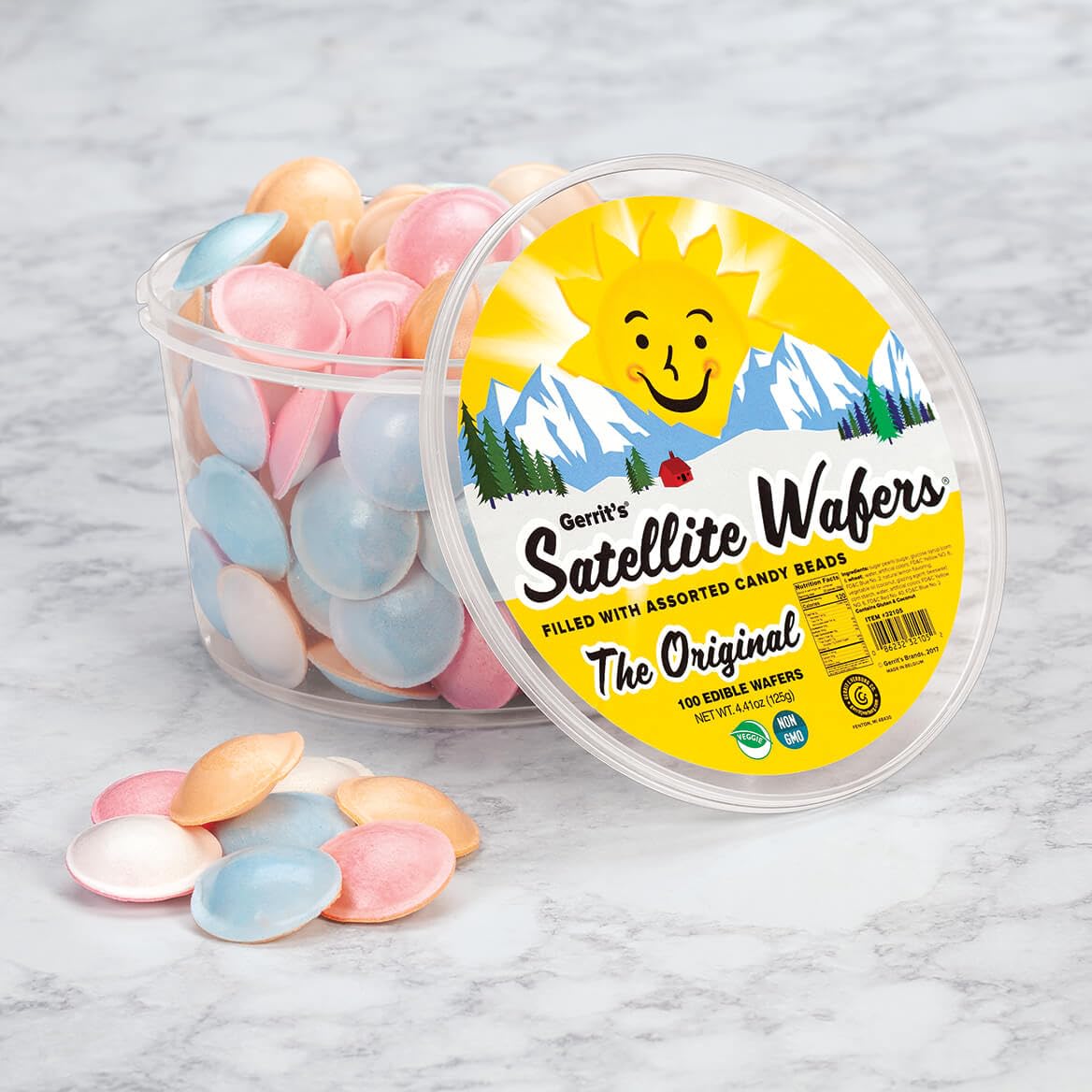 Gerrit'S Original Satellite Wafers, Filled With Assorted Candy Beads, 100 Count Tub (4.41 Oz)