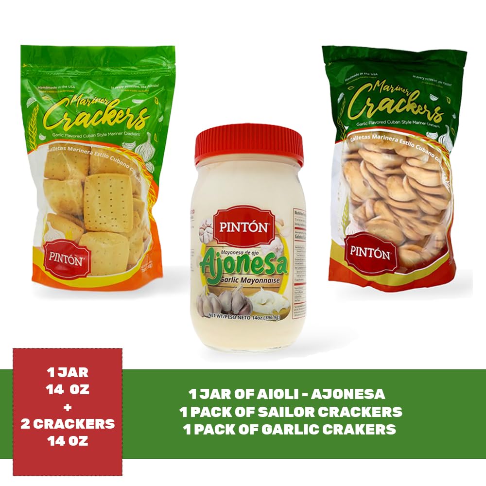 PINTON Triple Ajonesa Combo Pack, Classic Cookie Crackers, Garlic Cookie Crackers, Garlic Mayonnaise Snack