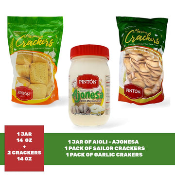 PINTON Triple Ajonesa Combo Pack, Classic Cookie Crackers, Garlic Cookie Crackers, Garlic Mayonnaise Snack