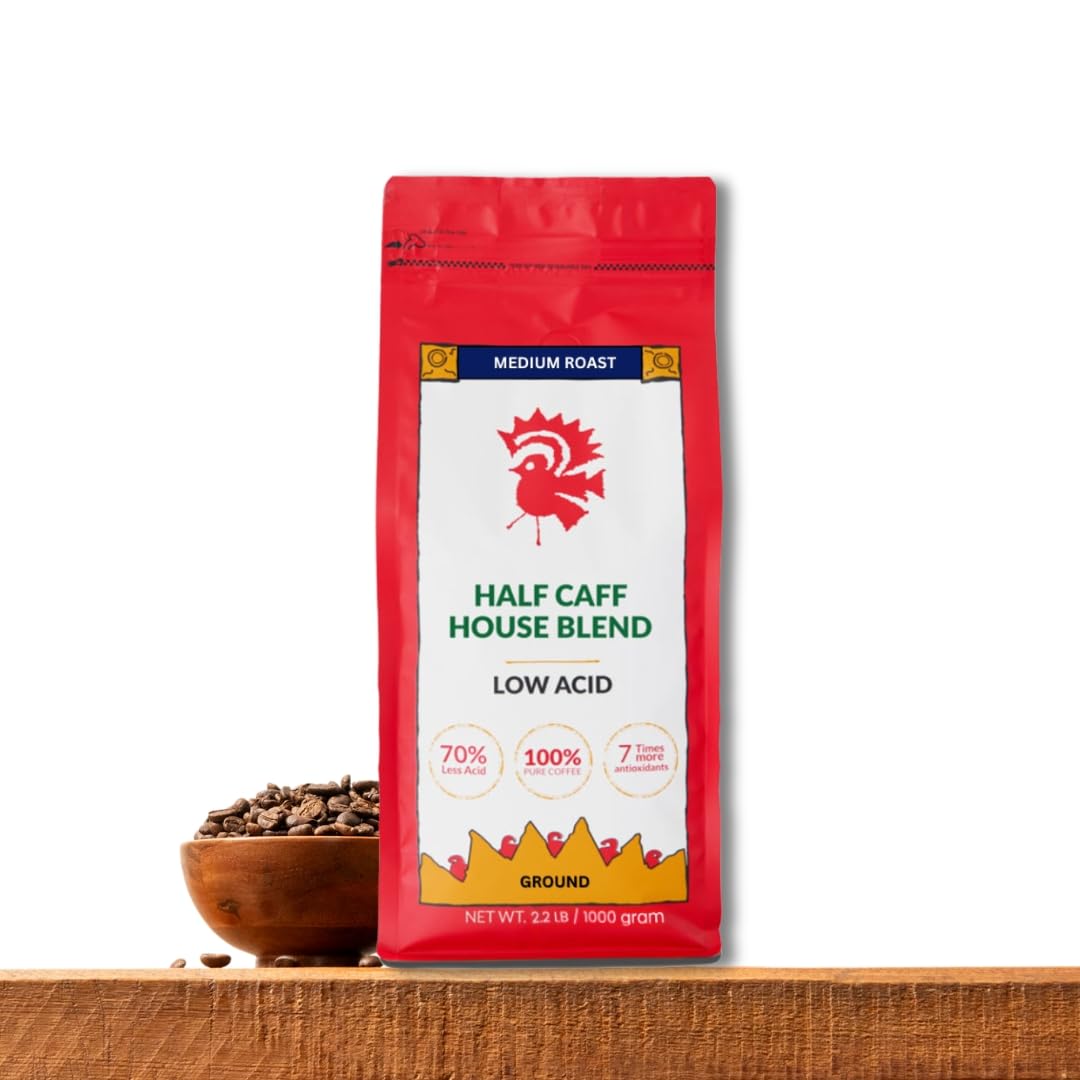 Puroast Coffee Half Caff House Blend Ground Coffee, Medium Roast, 35.2 oz, Specialty Low Acid, No Bitter Aftertaste