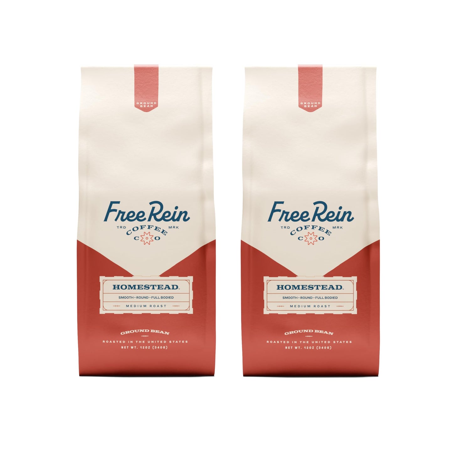 FREE REIN COFFEE Homestead Medium Roast Ground Coffee, 100% Arabica, 12oz Bag (Pack of 2)