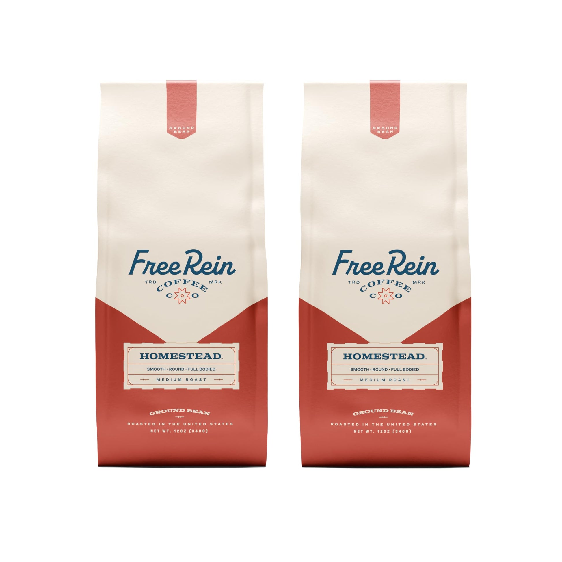 FREE REIN COFFEE Homestead Medium Roast Ground Coffee, 100% Arabica, 12oz Bag (Pack of 2)