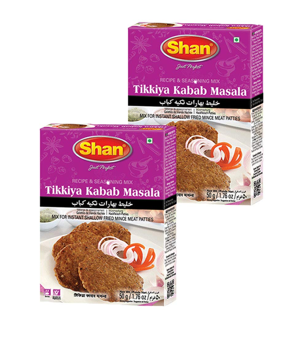 Shan Tikkiya Kabab Recipe and Seasoning Mix 1.76 oz (50g) - Spice Powder for Instant Shallow Fried Mince Meat Patties - Suitable