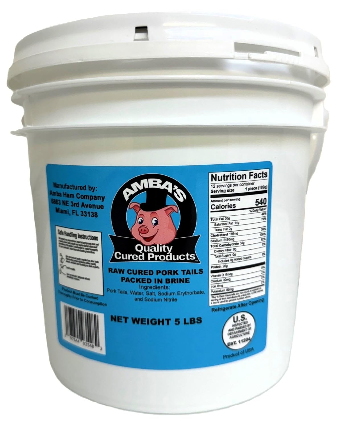 Generic Cured Pork Tails Packed In Brine, 5lb Pail, Ideal for Jamaican Stew Peas With Pig Tails Recipe and Other Caribbean Dishe