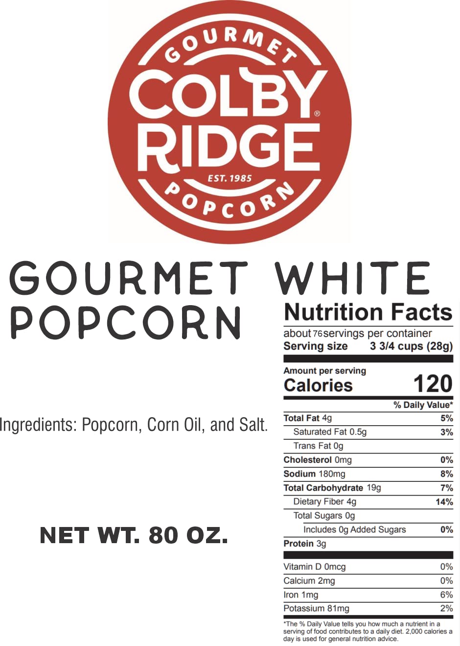 Colby Ridge Fluffy White Gourmet Craft Popped Gluten Free Popcorn Bulk Sized Large Gift Bash Bags (Bulk 18 Gal. 288 Cups.) (Fluf