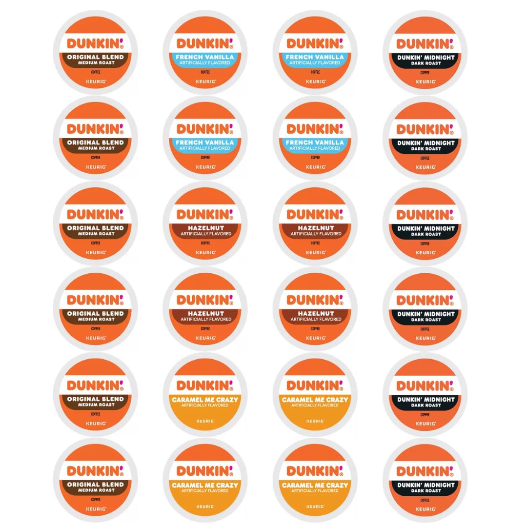 KUPIX Dunkin Donuts K-Cups Variety Pack - Original, Dark, Caramel, Hazelnut, French Vanilla - 24 Count for Keurig malt-inspired