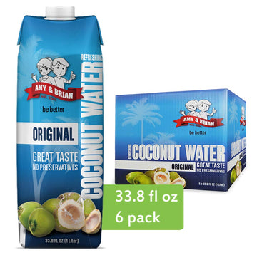 Amy & Brian Pure Coconut Water, Non-GMO, No Added Sugar, 1 Liter (Pack of 6)