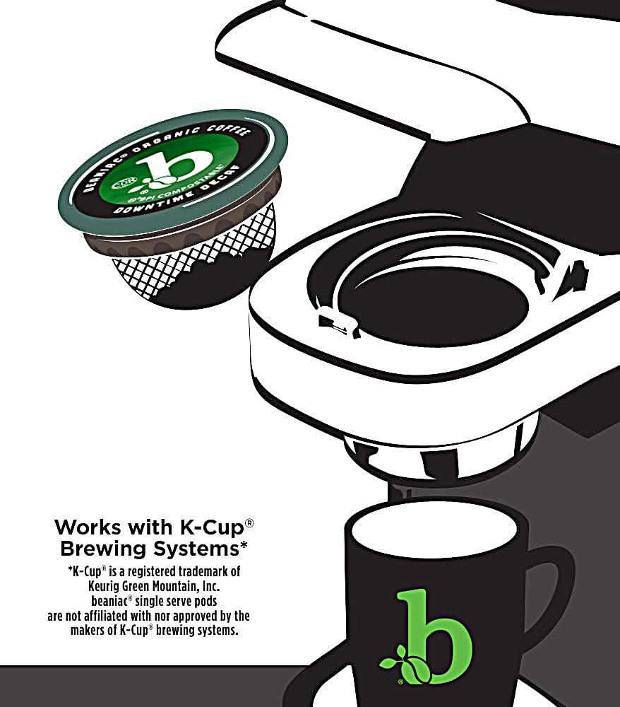 beaniac Organic Decaf Coffee Pods, Medium Roast, 30 Count Single Serve Compostable K Cups, Swiss Water Processed, Keurig Compatible