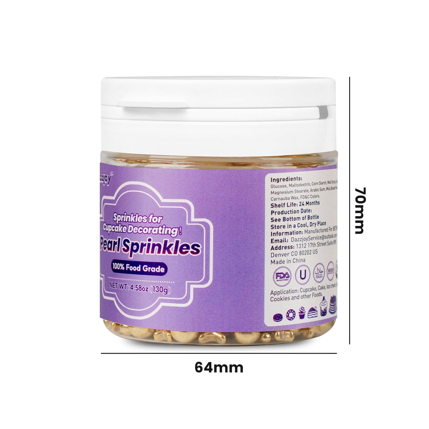 Dazzjoy Edible Gold Pearl Sprinkles, Sugar Candy Pearls, Food Grade, 130G/4.58Oz, Gold Star Pearls Sprinkles For Cake Decorating