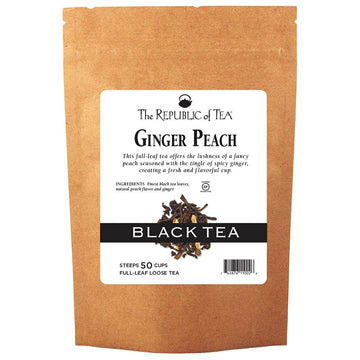 The Republic of Tea Ginger Peach Black Full-Leaf Loose Tea 3.5 oz Bag, Steeps 50 Cups | Caffeinated