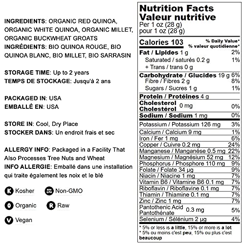 Food to Live Organic Super Grains Blend, 1.5 Pounds - A Mix of Millet, Buckwheat, Red and White Quinoa. Non-GMO, Non-Irradiated,