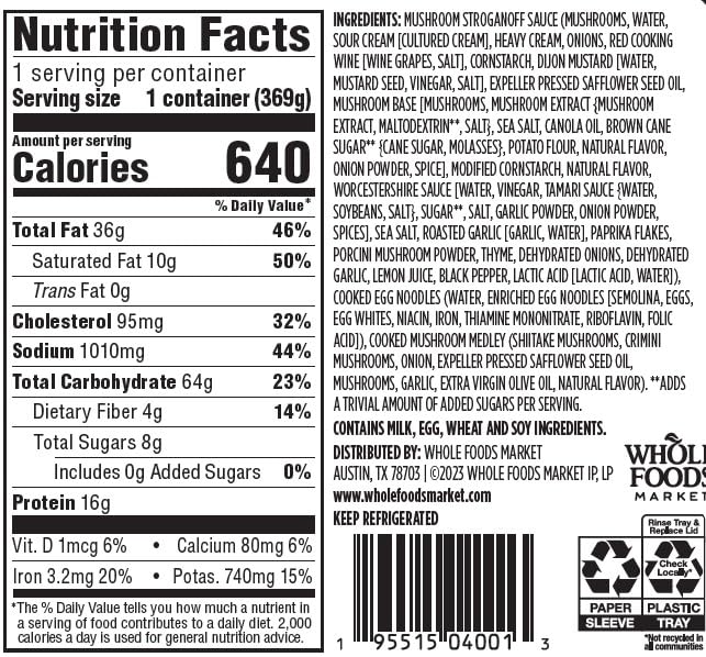 Whole Foods Market, Meal Stroganoff Mushroom, 13 Ounce