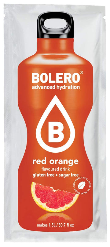 Bolero – Red Orange Flavored, Sugar Free And Low Calorie Powdered Drink Mix, Makes 1/2 Gallon For Strong Flavor Or 1 Gallon For Mild Flavor, 12 Large Sachets - Europe'S Favorite Drink Mix
