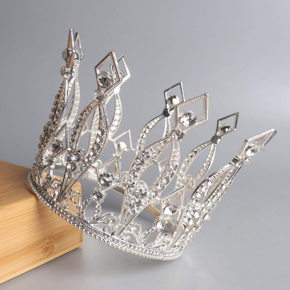Crown Cake Topper Rhinestone Crystal Handmade Tiara Cake Decoration For Baby Shower Birthday Wedding Party Favors (Silver)