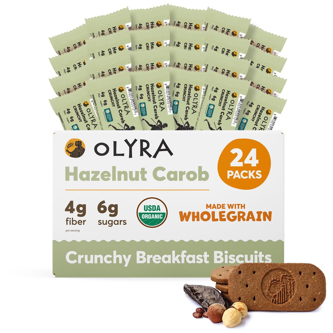 Olyra Organic Breakfast Biscuits - Hazelnut Carob - Healthy Snacks for Adults - Office Snacks - Healthy Cookies - High Fiber Sna