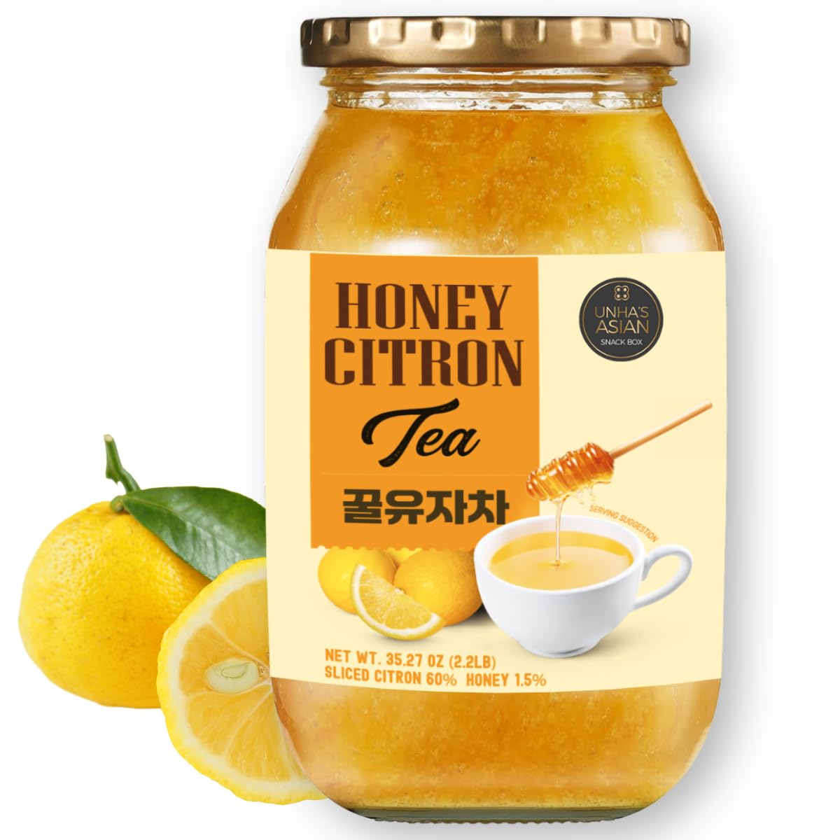 Unha Korean Honey Citron Tea (2.2Lb/1000G) - Sliced Yuzu With Real Honey For Hot Tea And Cold Beverages, Marmalade, Juice, And S