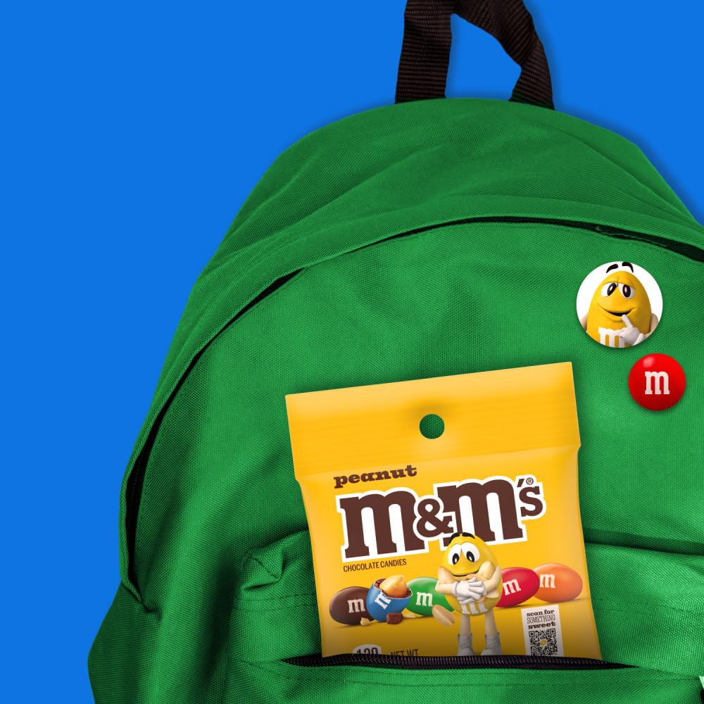 M&MS Peanut Milk Chocolate Candy, 2.55 oz Bag (Pack of 12)