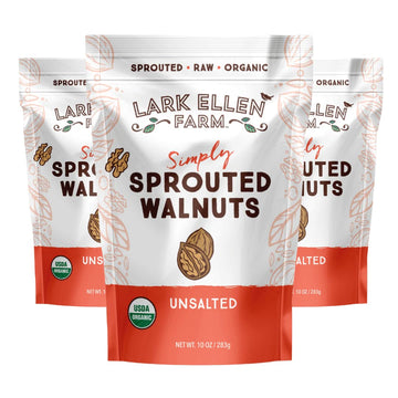 Lark Ellen Farm Unsalted Walnuts, Raw Sprouted Healthy Snack, Keto, Certified Usda Organic, Gluten-Free, Vegan, Individual Whole Nuts (10 Oz, 3 Pack)