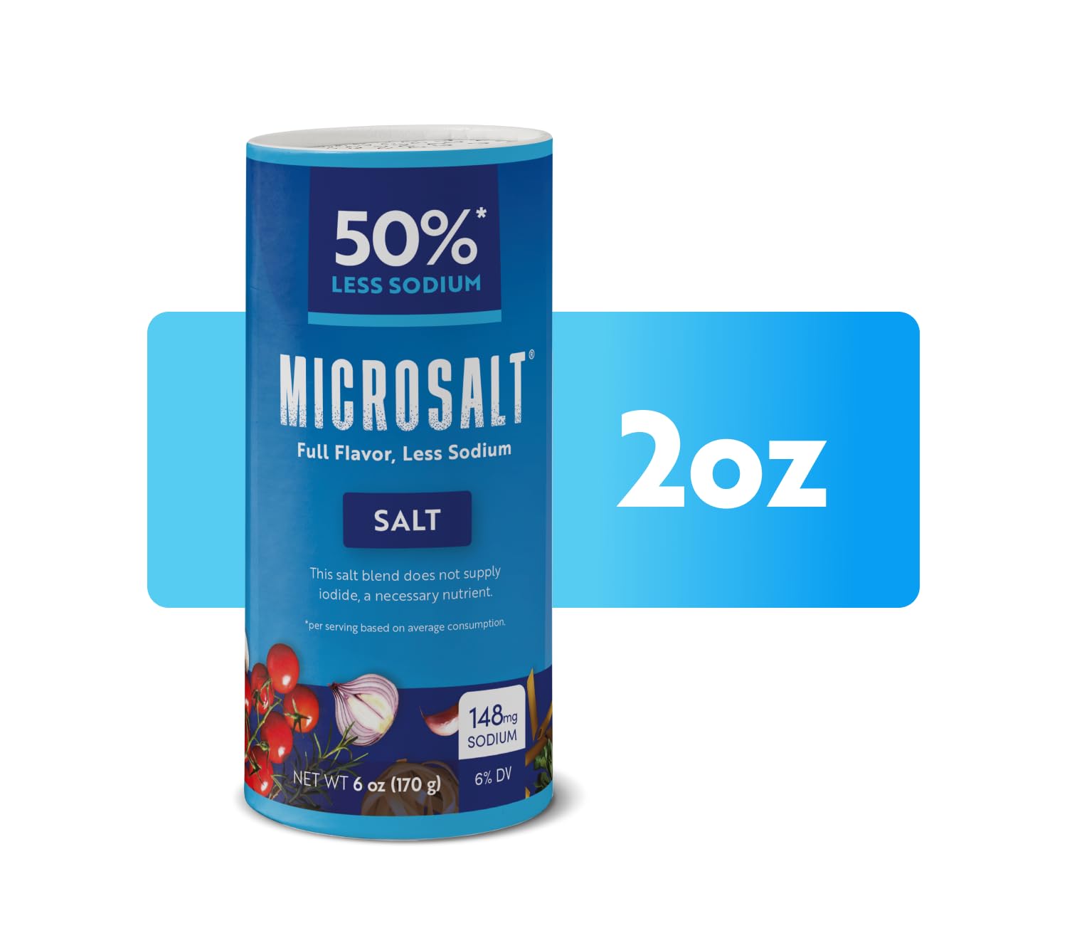 Microsalt 50% Less Sodium Salt, Regular Salt Substitute, Seasoning Salt For Snacks, Full Flavor, Less Sodium, 2 Oz, Pack Of 2