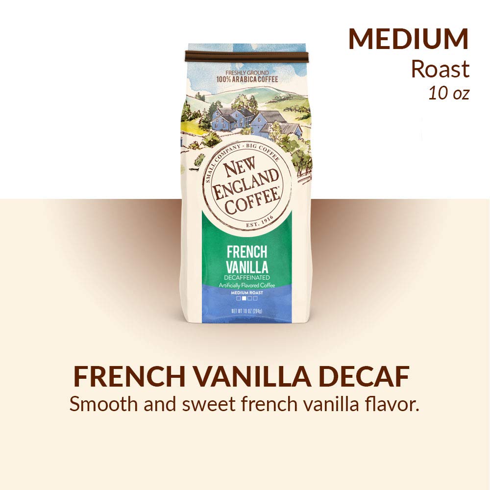 New England Coffee French Vanilla Decaffeinated Medium Roast Ground Coffee, 10oz Bag