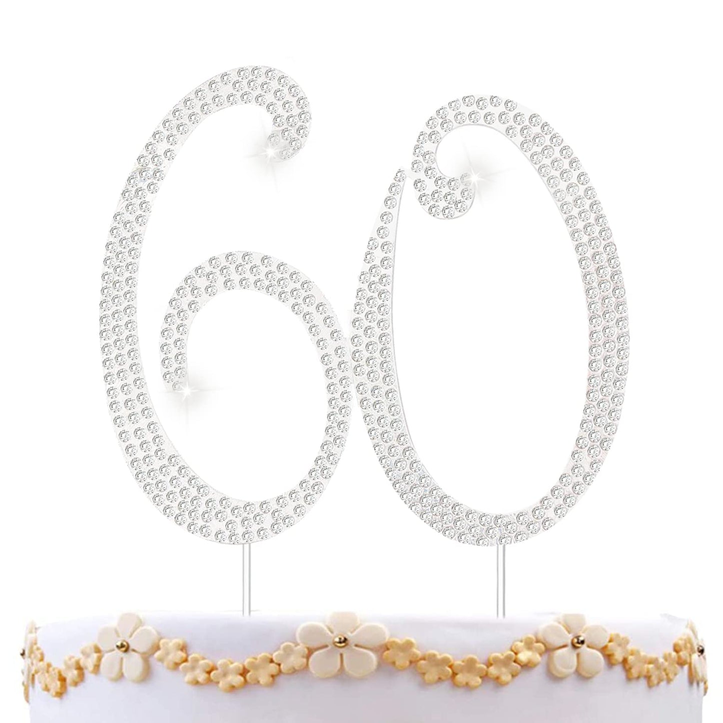 60Th Birthday Decorations Women 60 Cake Topper 60Th Birthday Cake Topper Silver Rhinestone Diamond Bling Anniversary Wedding Cak