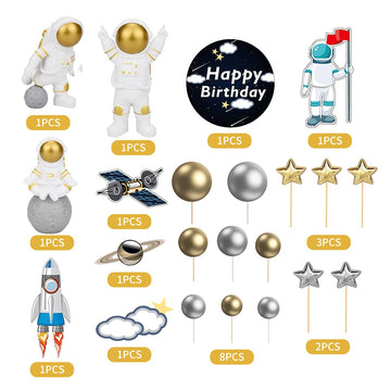 22 Pcs Space Cake Topper,Outer Space Cupcake Toppers Astronaut Figurine Decorations Birthday Space Themed Party Supplies Planet