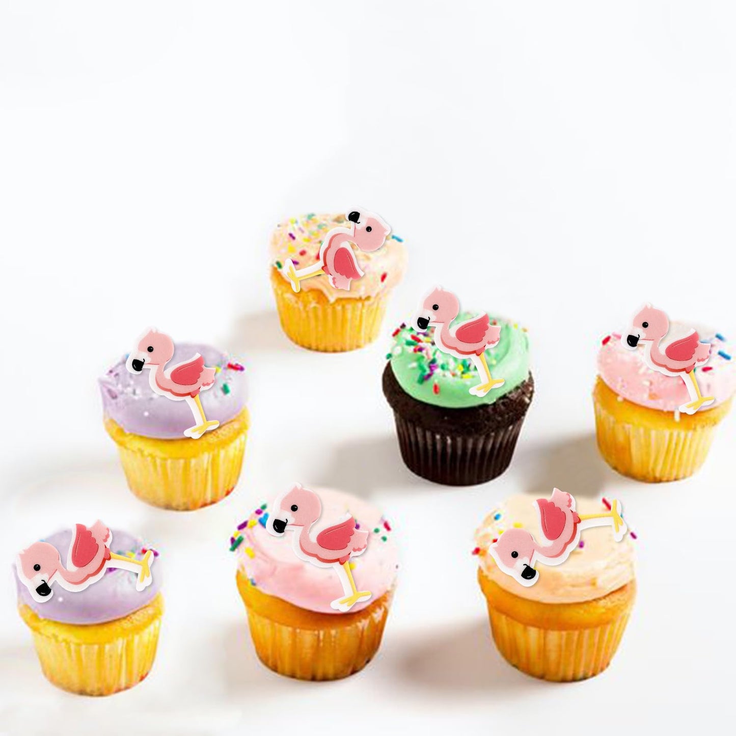 Keaziu 40 Pack Edible Flamingo Cupcake Toppers Summer Theme, Pink, 2 x 0.05 inches, Perfect for Baby Shower and Birthday Parties